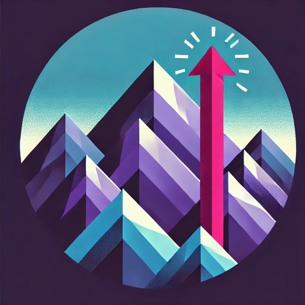 A flat illustration with sharp angular mountains in the background.